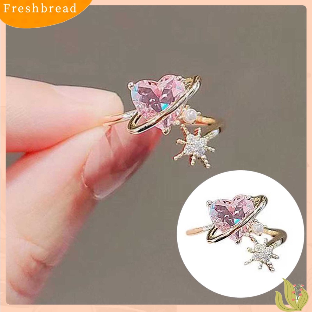 &lt; Freshbread &gt; Cincin Wanita Bentuk Hati Berlian Imitasi Mengkilap Opening Wedding Circlet Untuk Ulang Tahun