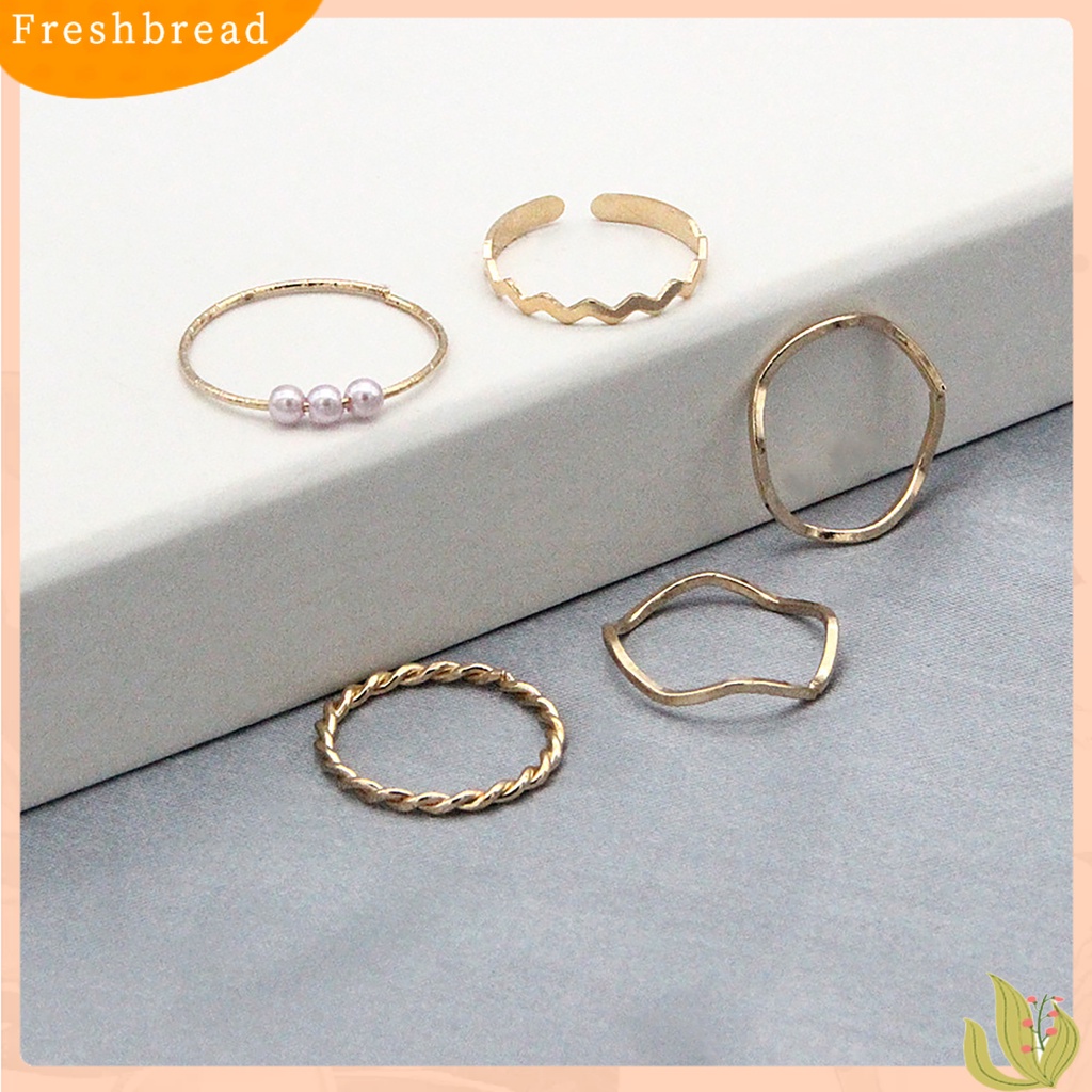 &lt; Freshbread &gt; 5Pcs/set Wanita Stackable Berlian Imitasi Gelombang Tipis Midi Cincin Buku Jari Cincin Perhiasan Aksesori