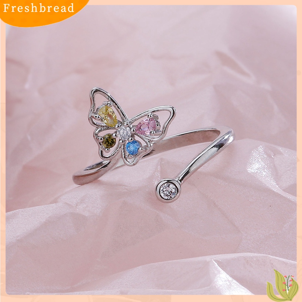 &lt; Freshbread &gt; Wanita Cincin Manis Warna-Warni Cubic Zirconia Open End Temperamen Bentuk Kupu-Kupu Hias Berlian Imitasi Jari Telunjuk Cincin Aksesoris Fashion