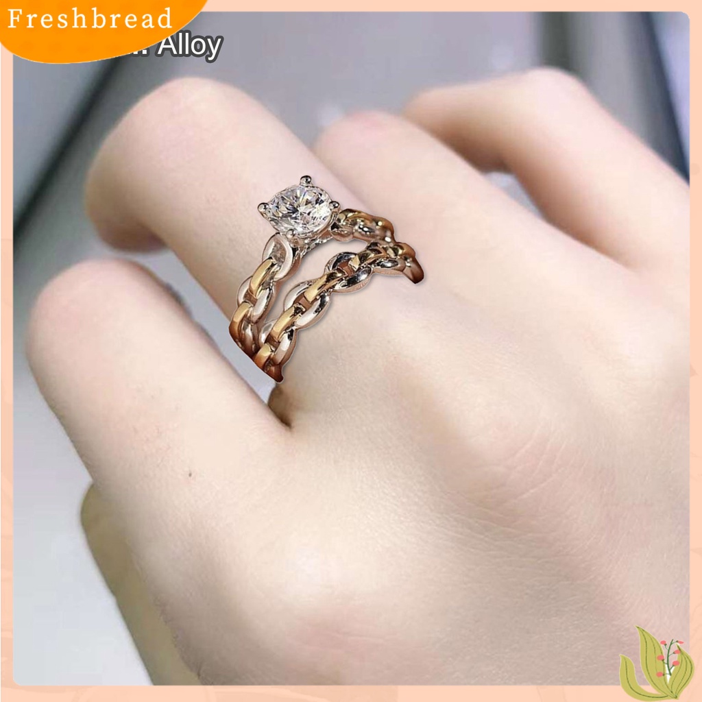 < Freshbread > 2Pcs/Set Rantai Permukaan Halus Pernikahan Band Alloy Two-tone Berlian Imitasi Wanita Rings Charm Jewelry