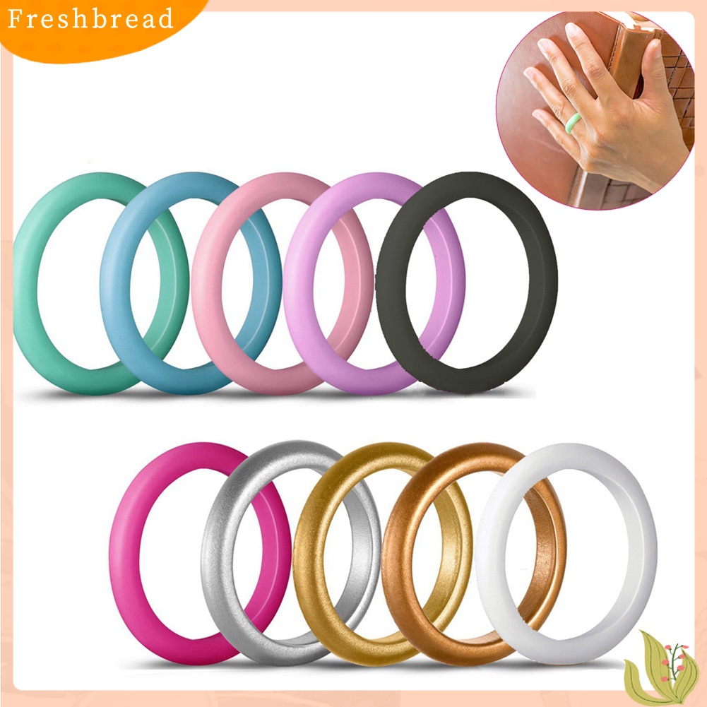 &lt; Freshbread &gt; 10Pcs Wanita Fashion Silikon Pernikahan Band Cincin Perhiasan Warna Solid Hadiah Pesta