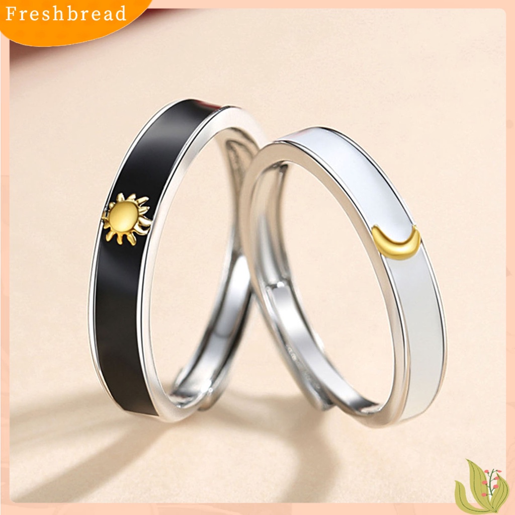 &lt; Freshbread &gt; Pasangan Cincin Pembukaan Adjustable Minimalis Hypoallergenic Tembaga Halus Hadiah Perhiasan Fashion Bulan Sabit Matahari Pria Wanita Jari Cincin Untuk Harian