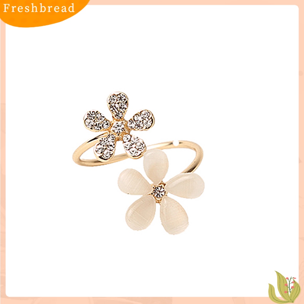 &lt; Freshbread &gt; Perhiasan Statement Faux Opal Adjustable Ringan Marguerite Open Ring Untuk Wanita