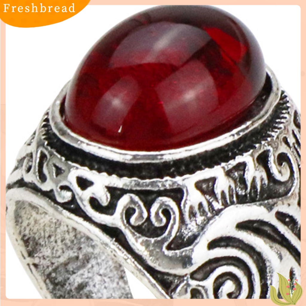 &lt; Freshbread &gt; Ukir Gaya Batu Pria Cincin Paduan Merah Permata Imitasi Jari Cincin Perhiasan Alat Ekstra
