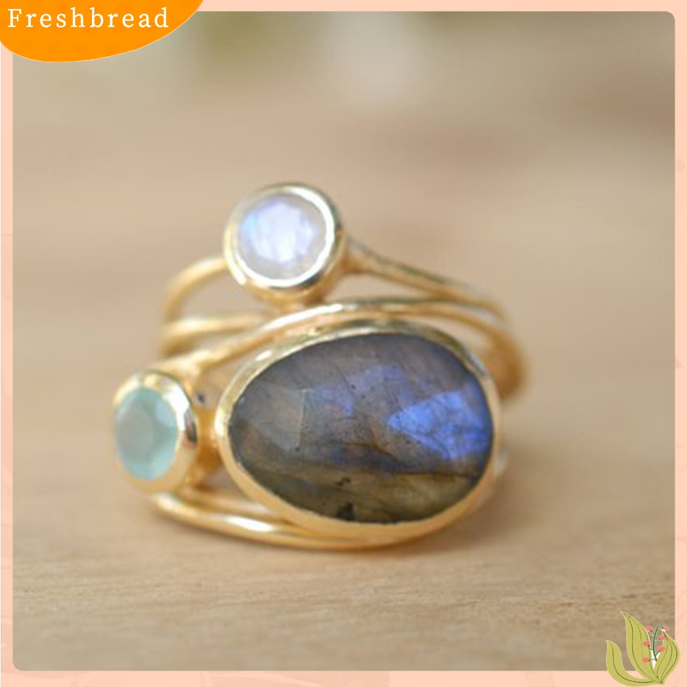 &lt; Freshbread &gt; Vintage Irregular Multilayer Buatan Moonstone Wanita Jari Cincin Perhiasan Hadiah