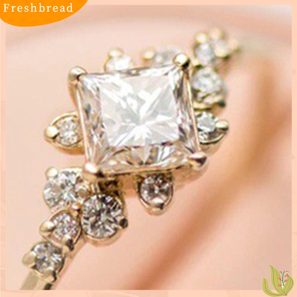 &lt; Freshbread &gt; Indah Tipis Permukaan Halus Pernikahan Band Persegi Cubic Zirconia Wanita Cincin Pesona Perhiasan