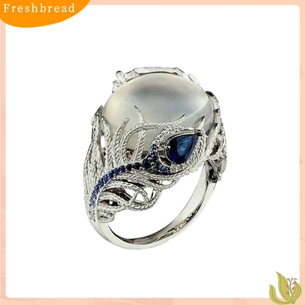 &lt; Freshbread &gt; Vintage Besar Buatan Moonstone Pesona Wanita Cincin Jari Perhiasan Hadiah Pesta