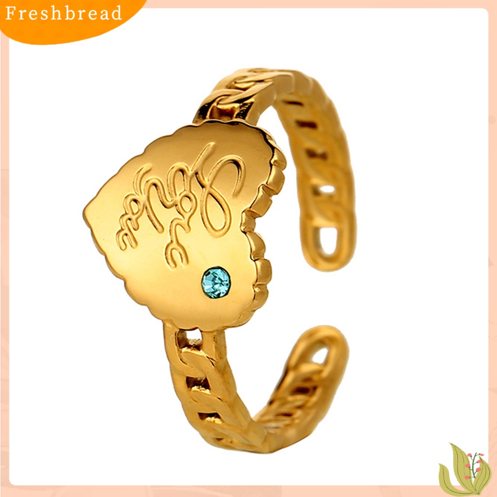 < Freshbread > Wanita Cincin Huruf Hati Permata Imitasi Biru Perhiasan Pembukaan Adjustable Finger Ring Untuk Pesta Perjamuan Prom Pernikahan