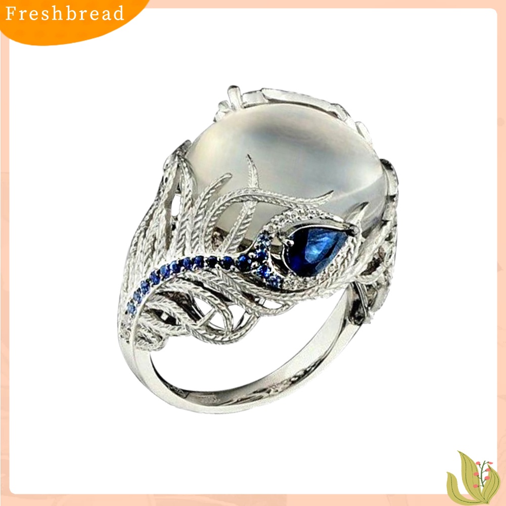 &lt; Freshbread &gt; Vintage Besar Buatan Moonstone Pesona Wanita Cincin Jari Perhiasan Hadiah Pesta