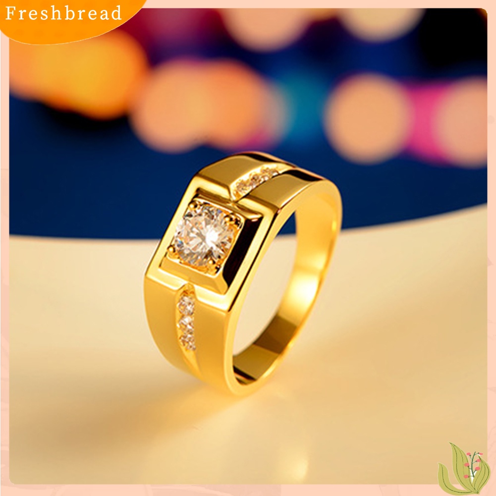 &lt; Freshbread &gt; Pria Bling Berlian Imitasi Bertatahkan Pesta Pernikahan Pita Lebar Cincin Jari Perhiasan Hadiah