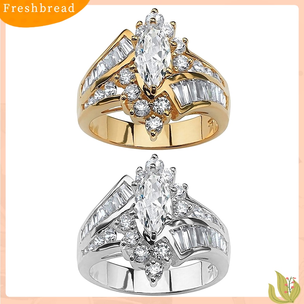 &lt; Freshbread &gt; Wanita Marquise Cut Cubic Zirconia Engagement Anniversary Jari Cincin Perhiasan