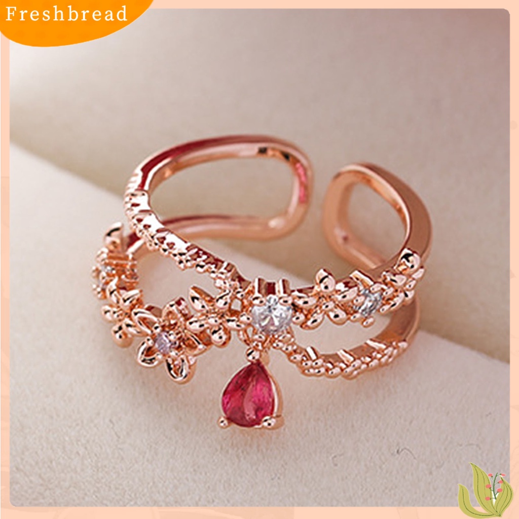 &lt; Freshbread &gt; Opening Adjustable Bright Luster Gadis Cincin Mewah Cubic Zirconia Bunga Cincin Perhiasan Aksesoris