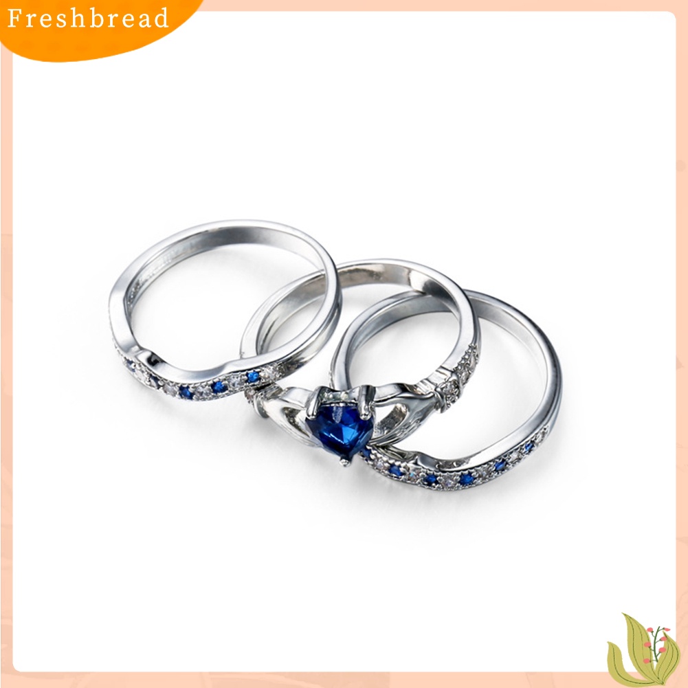 &lt; Freshbread &gt; 3Pcs/Set Wanita Hati Safir Imitasi Hias Susun Cincin Pernikahan Perhiasan Hadiah