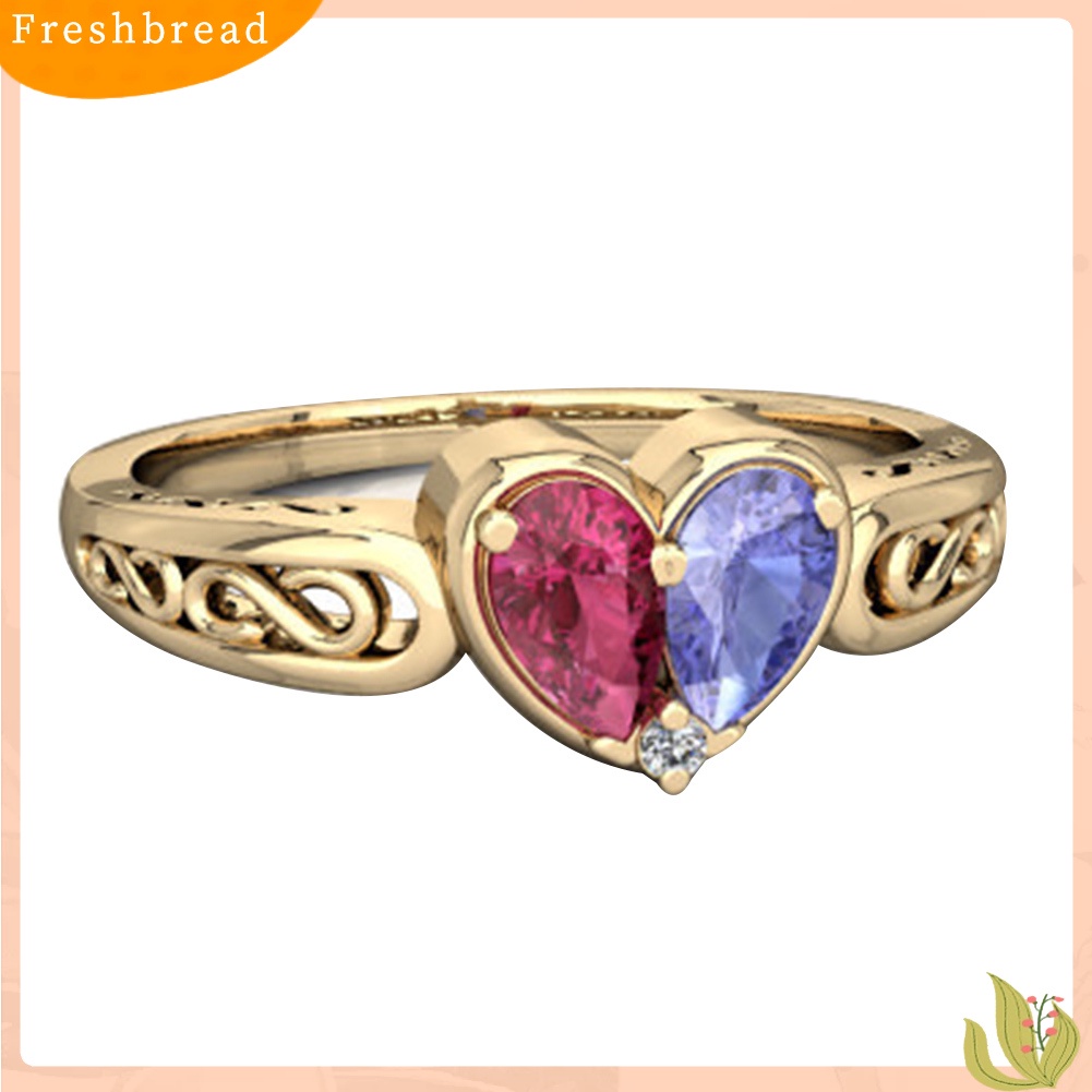 &lt; Freshbread &gt; Wanita Faux Ruby Amethyst Cinta Hati Pernikahan Cincin Perhiasan Hadiah Valentines Day