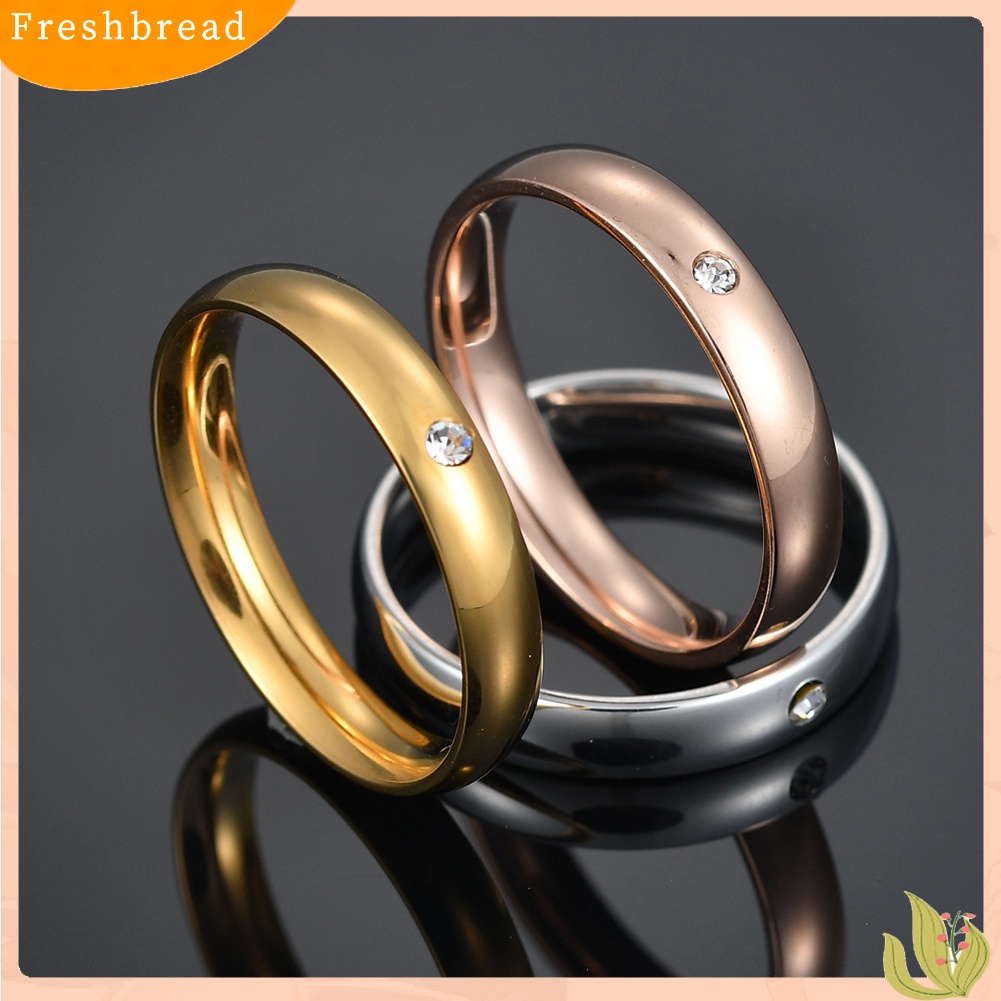 &lt; Freshbread &gt; Ringkas Stainless Steel Berlian Imitasi Bertatahkan Wanita Cincin Jari Dekorasi Pesta Pernikahan