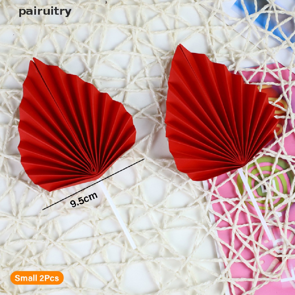 Prt 2pcs Paper Fan Cake Topper Gold Palm Leaf Dekorasi Pesta Ulang Tahun Kue Insert PRT