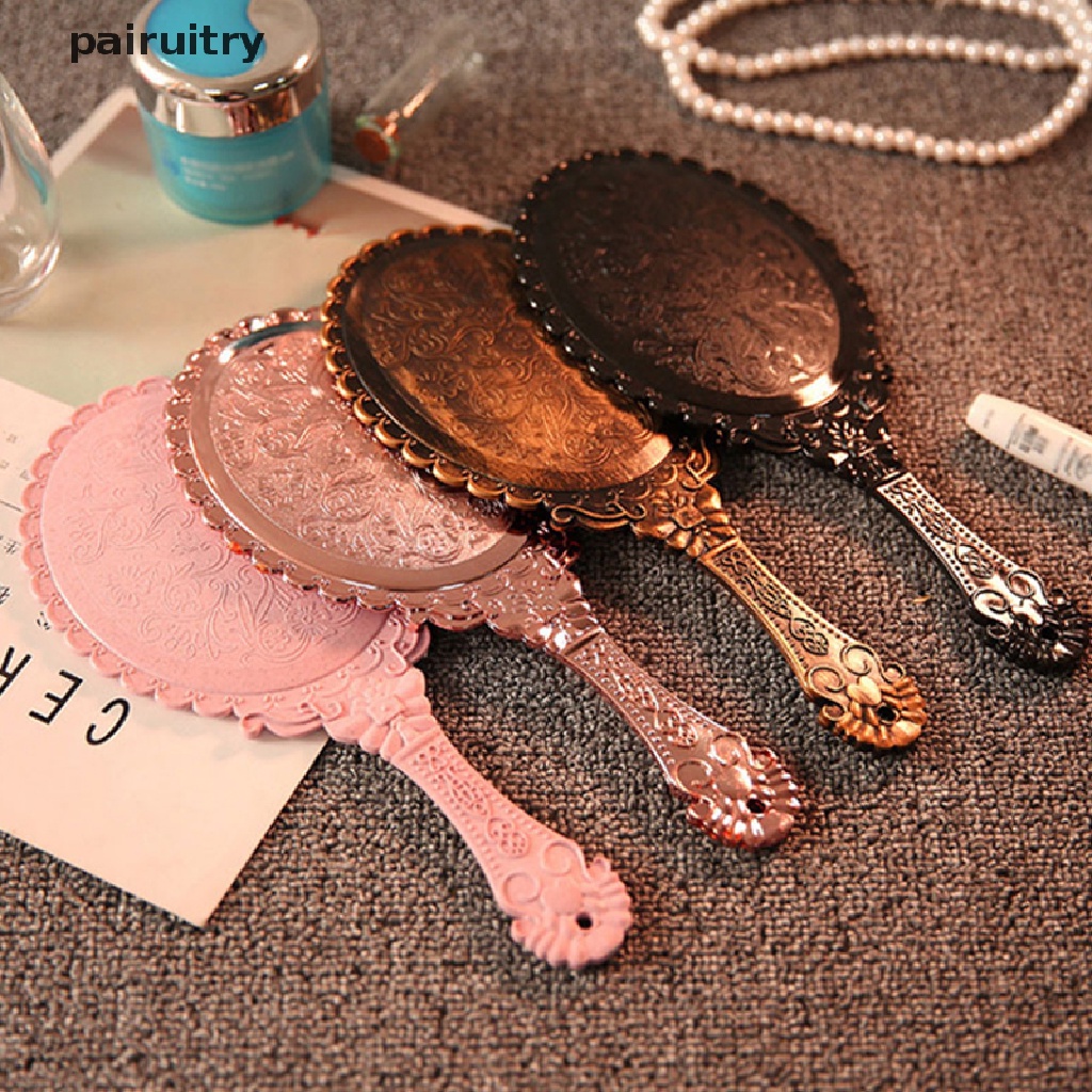 Prt Vintage Ukir Handheld Vanity Mirror Cermin Rias Tangan Gagang Cermin Kosmetik PRT