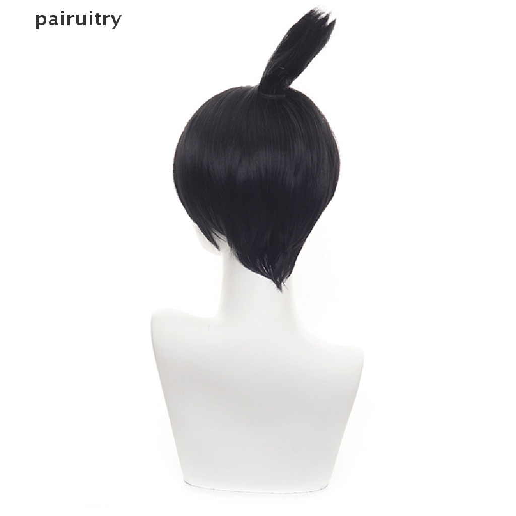 Prt Anime Chain Man Aki Hayakawa Cosplay Wig Hitam Topknot Style Serat Rambut Wig Pesta Halloween Bermain Peran Wig Pria Aksesoris Pesta PRT