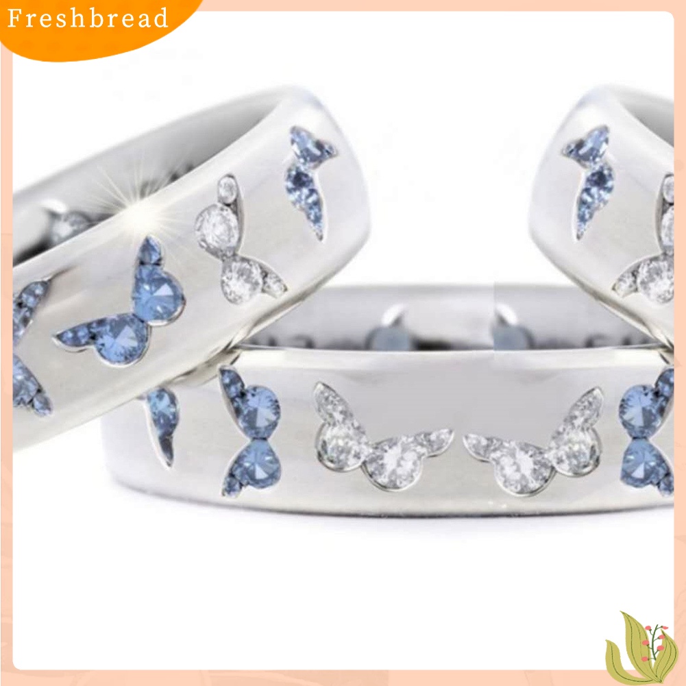 &lt; Freshbread &gt; Fashion Wanita Kupu-Kupu Cubic Zirconia Bertatahkan Jari Cincin Perhiasan Pesta Pernikahan