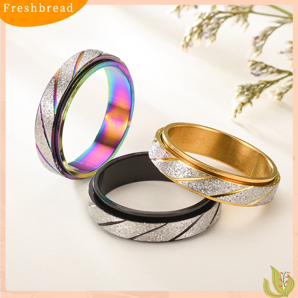 &lt; Freshbread &gt; Cincin Jari Buram Garis Slash Blok Warna Pria Wanita Bergaris Turnable Ring Fashion Jewelry