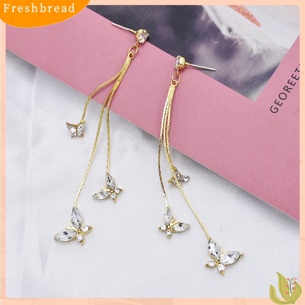 &lt; Freshbread &gt; 1pasang Wanita Anting Kupu-Kupu Jumbai Perhiasan Bersinar Kristal Imitasi Menjuntai Anting Pacaran