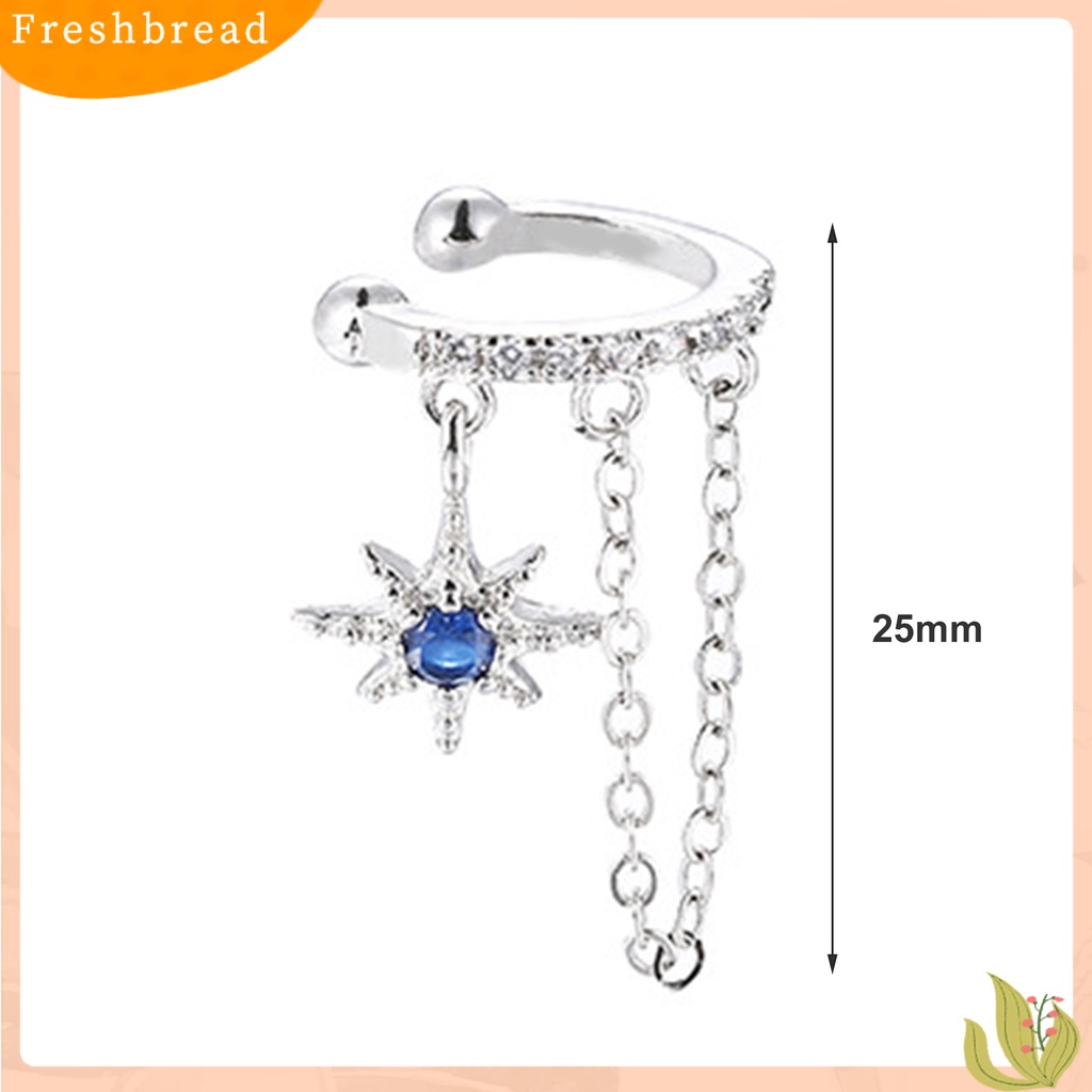 &lt; Freshbread &gt; 1Pc Klip Anting Bintang Geometris Kubus Zirconia Gaya Korea Rantai Rumbai Klip Telinga Untuk Pesta Perjamuan Pernikahan Prom