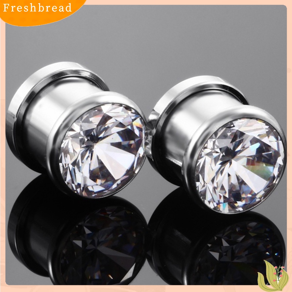 &lt; Freshbread &gt; Cubic Zirconia Hias Bulat Ear Plugs Tunnels Expanders Pengukur Perhiasan Tubuh