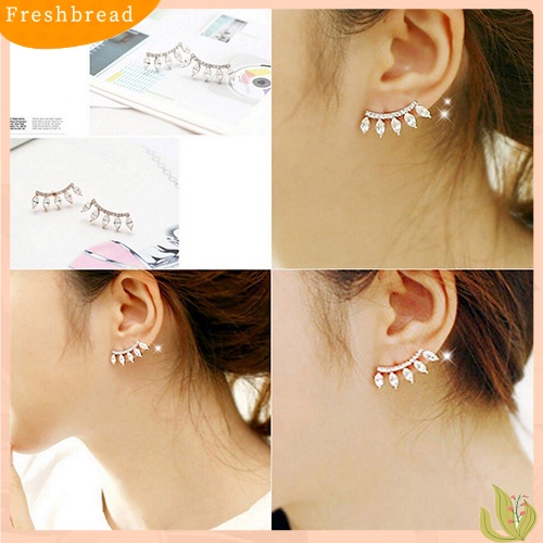 &lt; Freshbread &gt; Fashion Perak Disepuh Marquise Cut Berlian Imitasi Mahkota Telinga Menyapu Pejantan Anting