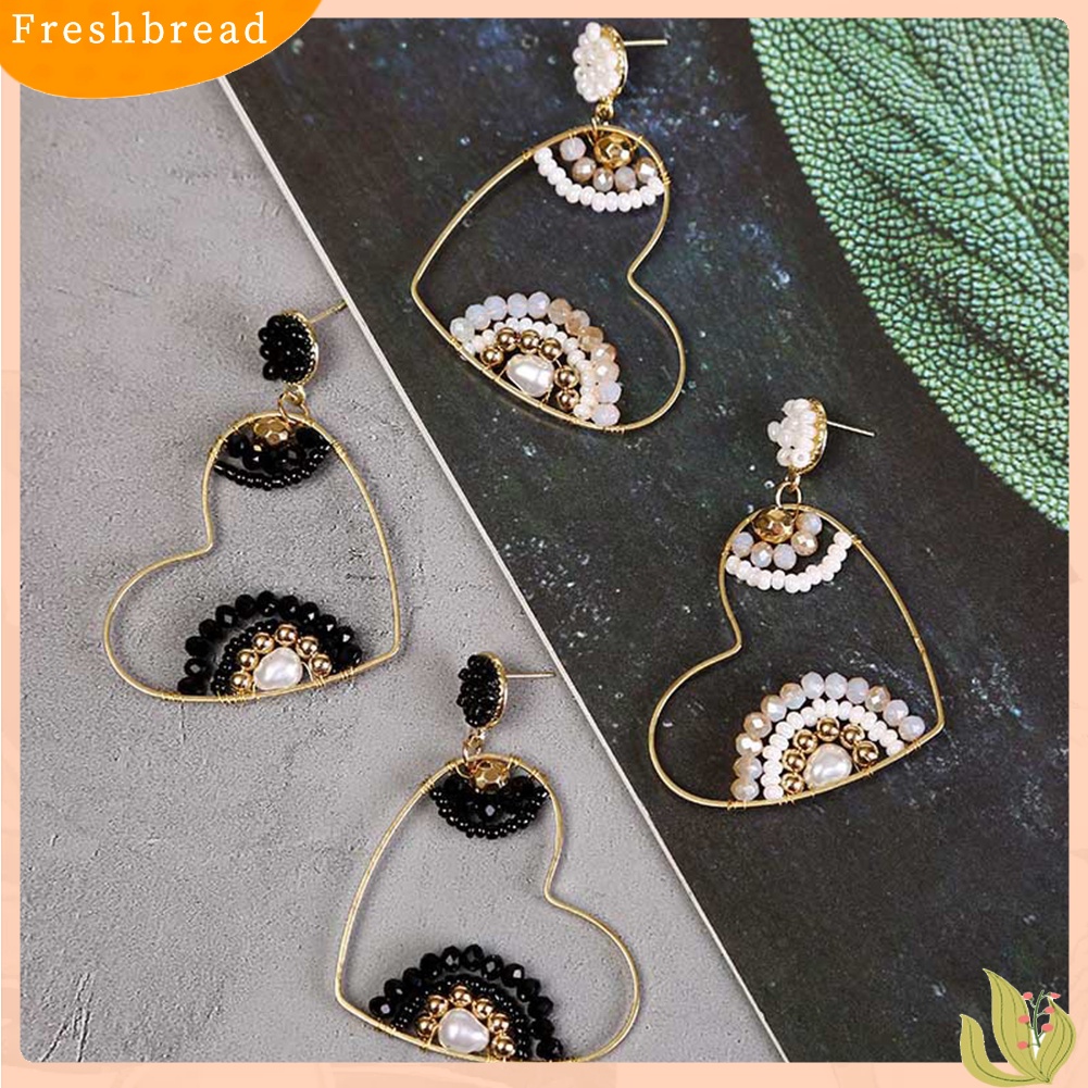 &lt; Freshbread &gt; Boho Wanita Manik-Manik Hati Besar Berongga Menjuntai Telinga Stud Anting Pesta Club Earrings