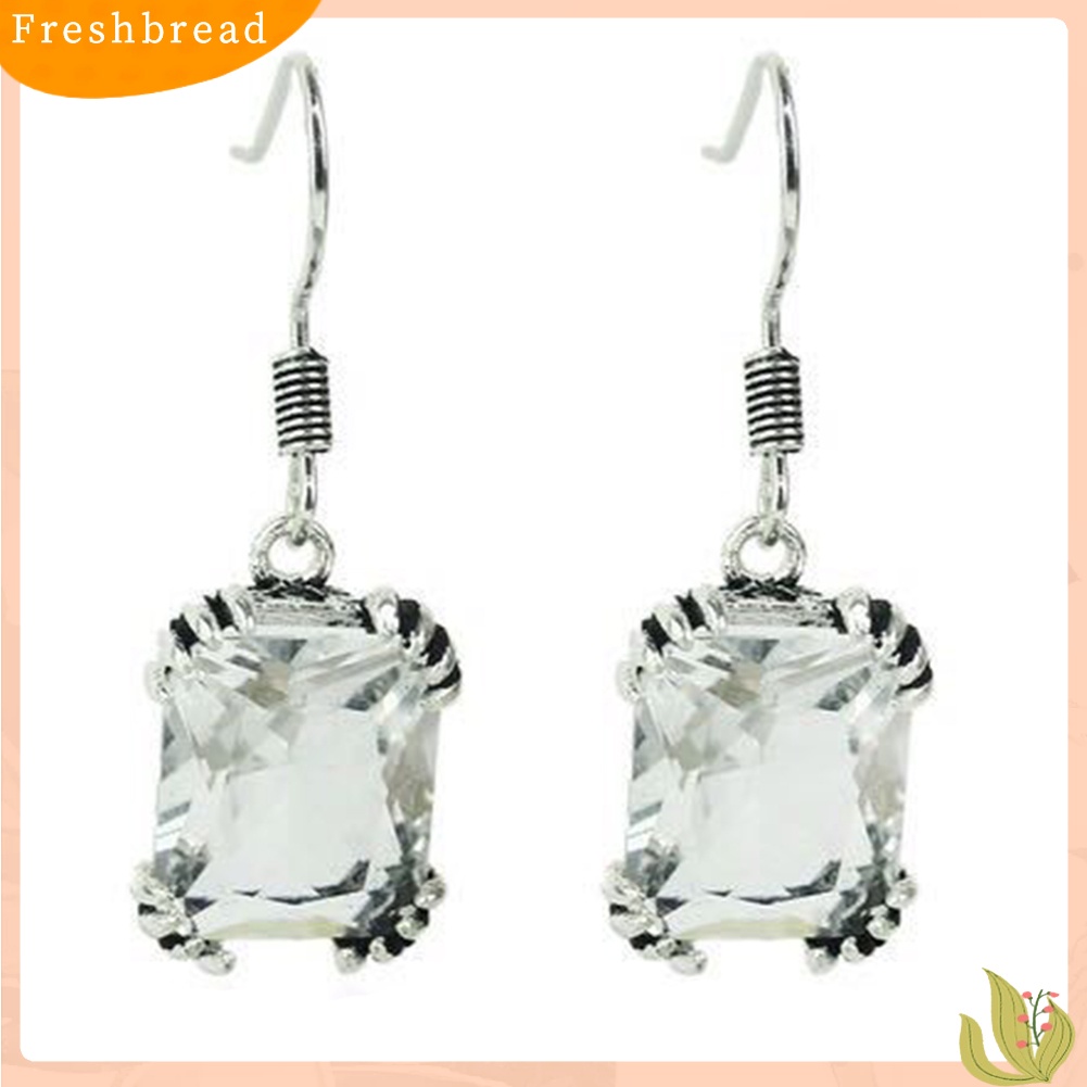 &lt; Freshbread &gt; Fashion Pesta Wanita Square Cubic Zirconia Pendant Hook Earrings Perhiasan Hadiah