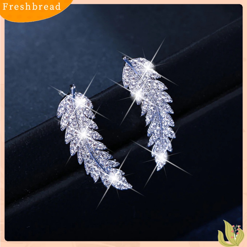 &lt; Freshbread &gt; 1pasang Anting Wanita Bentuk Daun Sparkling Cubic Zirconia Anting Lady Indah Untuk Hadiah