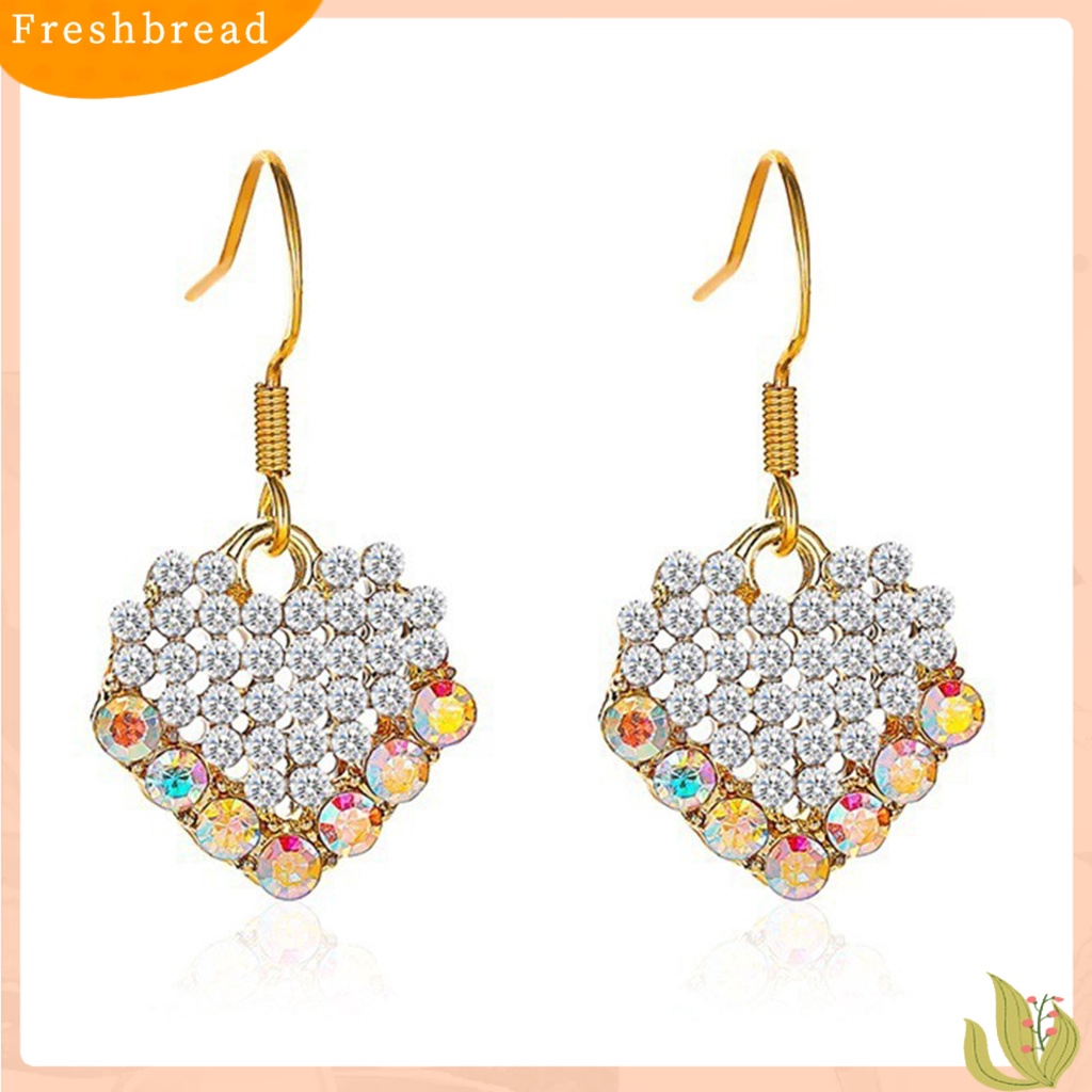 &lt; Freshbread &gt; 1pasang Anting Kait Liontin Hati Berlian Imitasi Berwarna Manis Drop Earrings Untuk Pesta Prom Pernikahan