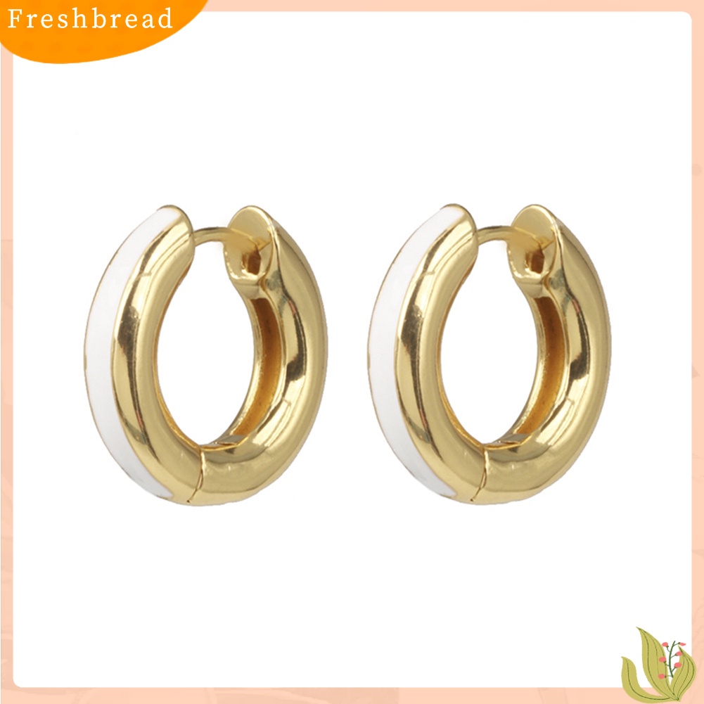 &lt; Freshbread &gt; 1Pc Fashion Wanita Enamel Bulat Huggie Anting Tindik Perhiasan Hadiah Natal