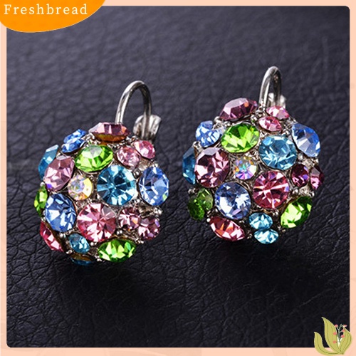 &lt; Freshbread &gt; Wanita Colorful Cubic Zirconia Ball Eardrop Leverback Earrings Perhiasan Pesta