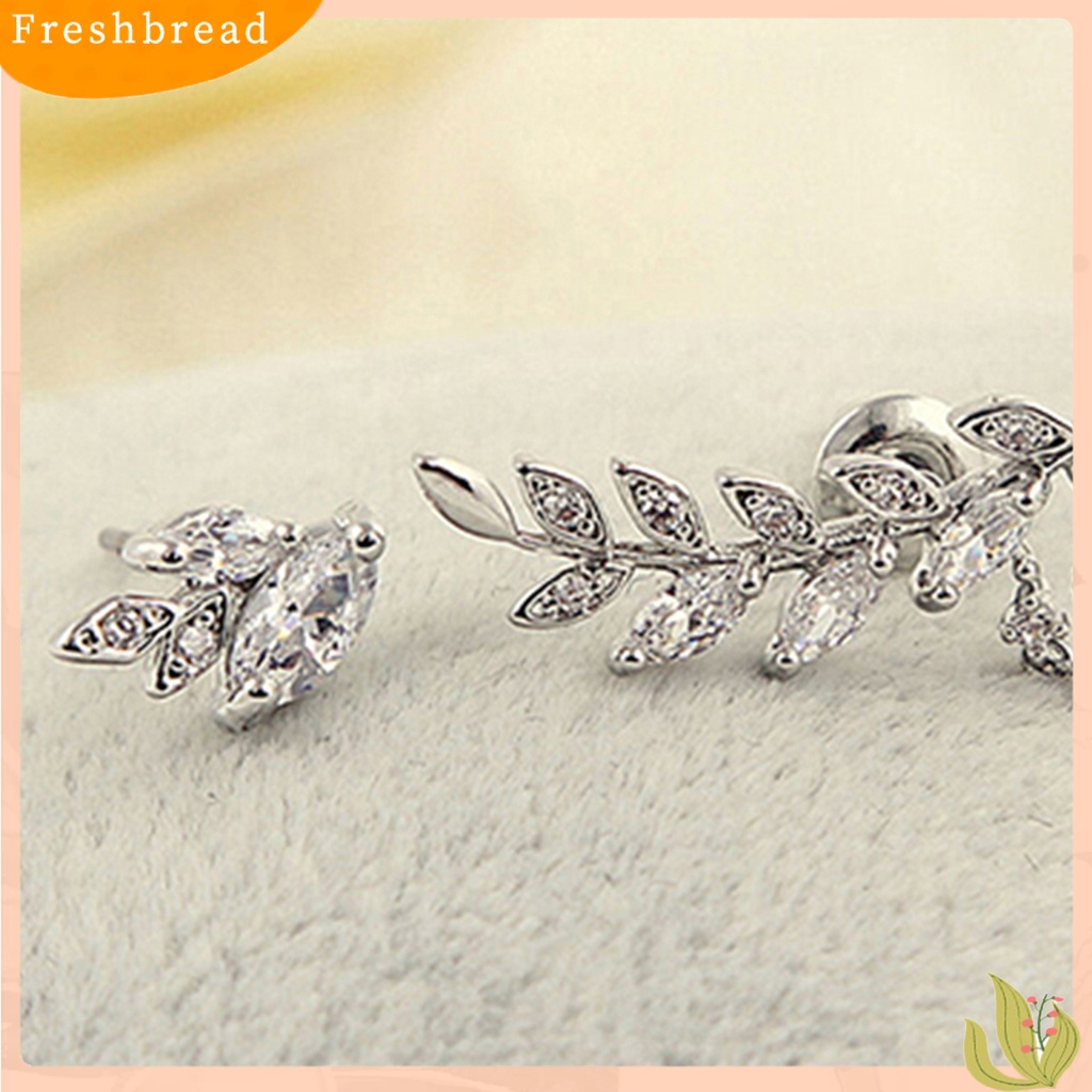 &lt; Freshbread &gt; Ear Studs Asimetris Anti Karat Wanita Daun Berlian Imitasi Anting Rumbai Untuk Pernikahan