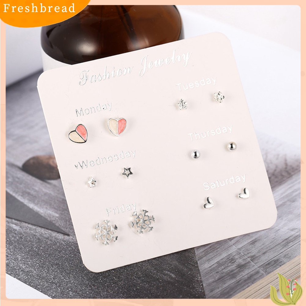 &lt; Freshbread &gt; 6pasang Wanita Snowflake Hati Bintang Daun Permata Imitasi Ear Stud Earrings Perhiasan Hadiah