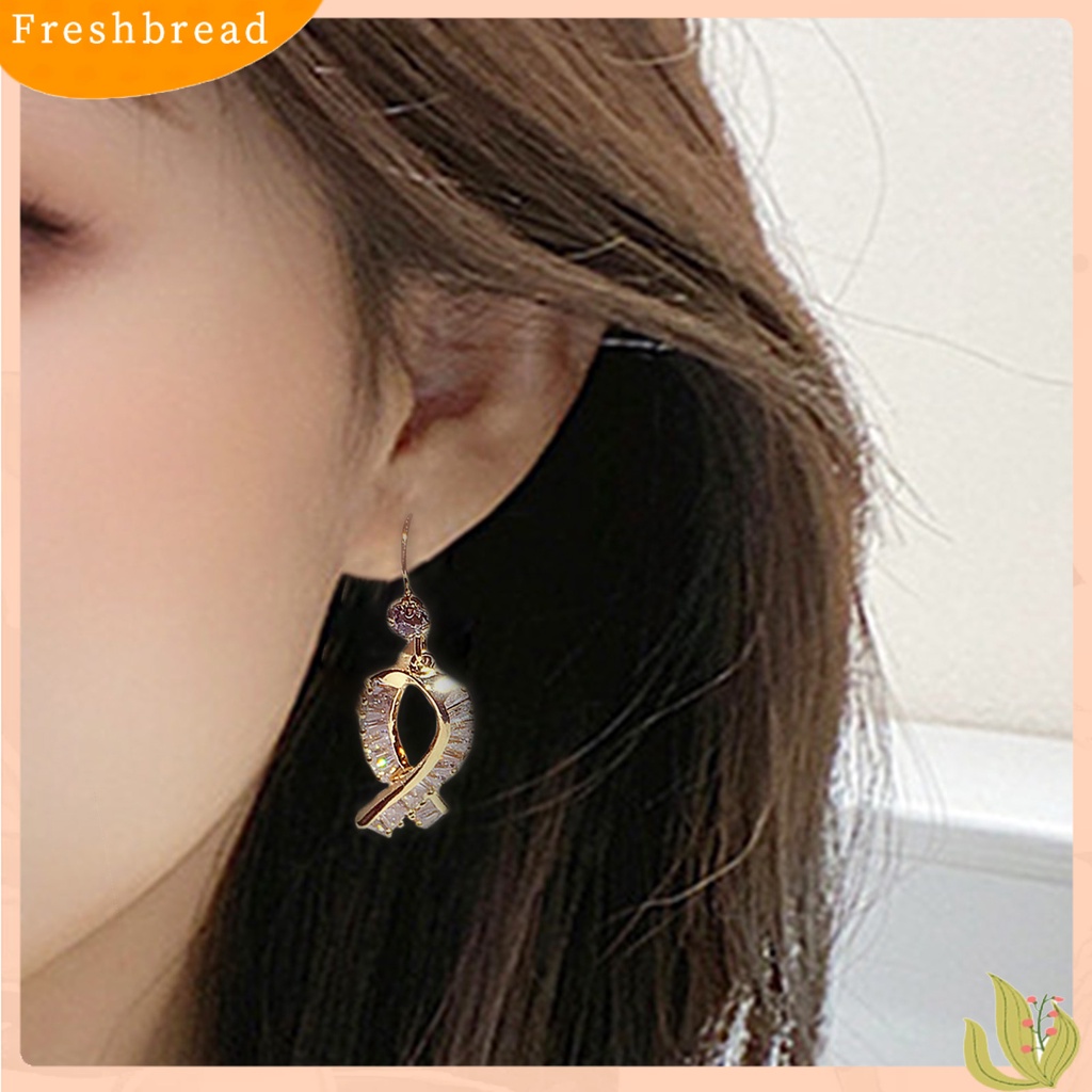 &lt; Freshbread &gt; 1pasang Anting Kait Ikatan Simpul Berlian Imitasi Perhiasan Halus Tahan Lama Drop Earrings Untuk Pakaian Sehari-Hari