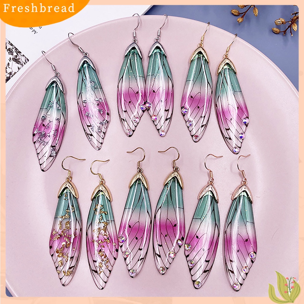 &lt; Freshbread &gt; Wanita Fashion Anting Berlian Imitasi Serangga Kupu-Kupu Sayap Telinga Kait Perhiasan Hadiah