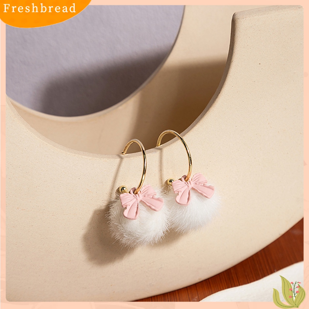 &lt; Freshbread &gt; 1pasang Anting Menjuntai Ikatan Simpul Manis Kupu-Kupu Hiasan Telinga Gaya Korea Kartun Kelinci Pompom Stud Earrings Untuk Pacaran