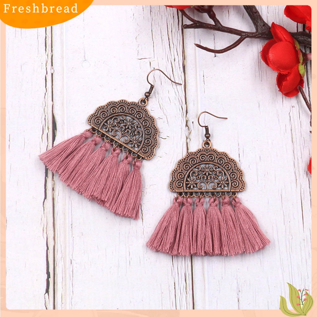 &lt; Freshbread &gt; 1pasang Anting Menjuntai Gaya Bohemia Hias Alloy Anting Rumbai Drop Panjang Berbentuk Kipas Untuk Pesta