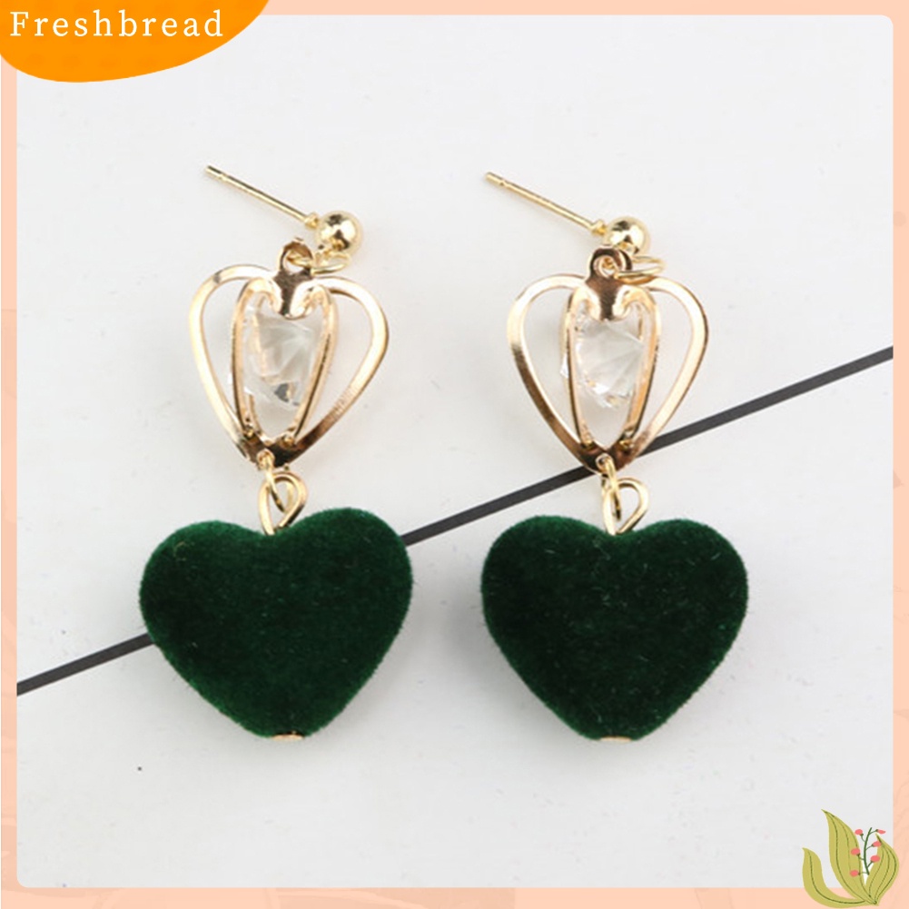 &lt; Freshbread &gt; Berongga Mahkota Cinta Hati Mewah Bola Rhinstone Menjuntai Drop Stud Earrings Wanita