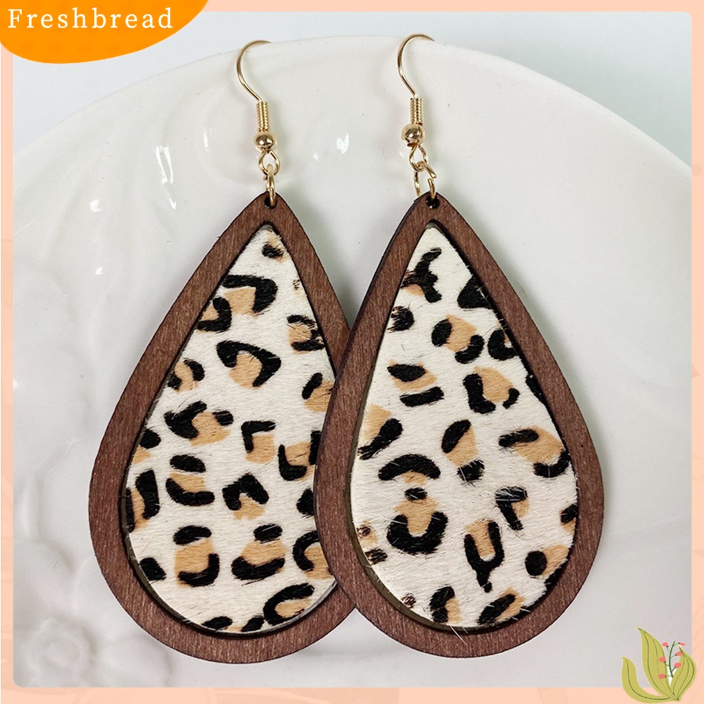 &lt; Freshbread &gt; 1pasang Drop Earrings Leopard Perhiasan Berbentuk Tetesan Air Bohemian Anting Kait Halus Untuk Pakaian Sehari-Hari