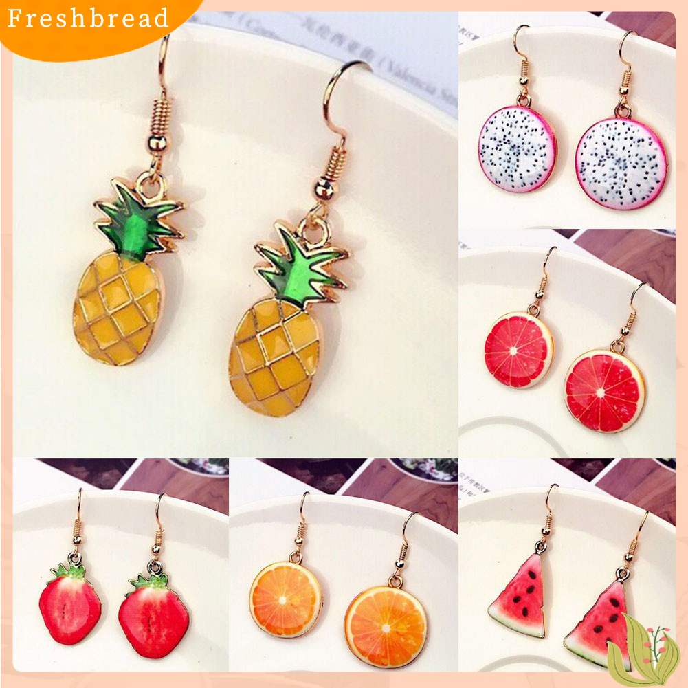 &lt; Freshbread &gt; Semangka Strawberry Orange Buah Lucu Liontin Wanita Kait Anting Perhiasan