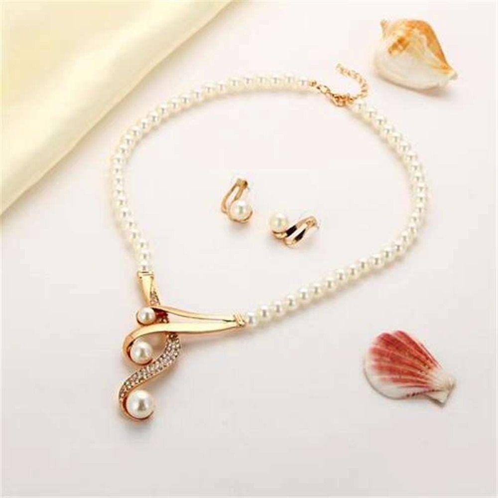 Fishstick Wanita Set Perhiasan Elegan Bergaya Temperamen Mutiara Fashion Perhiasan Gadis Hadiah Berlian Imitasi Alloy Gaya Korea Anting