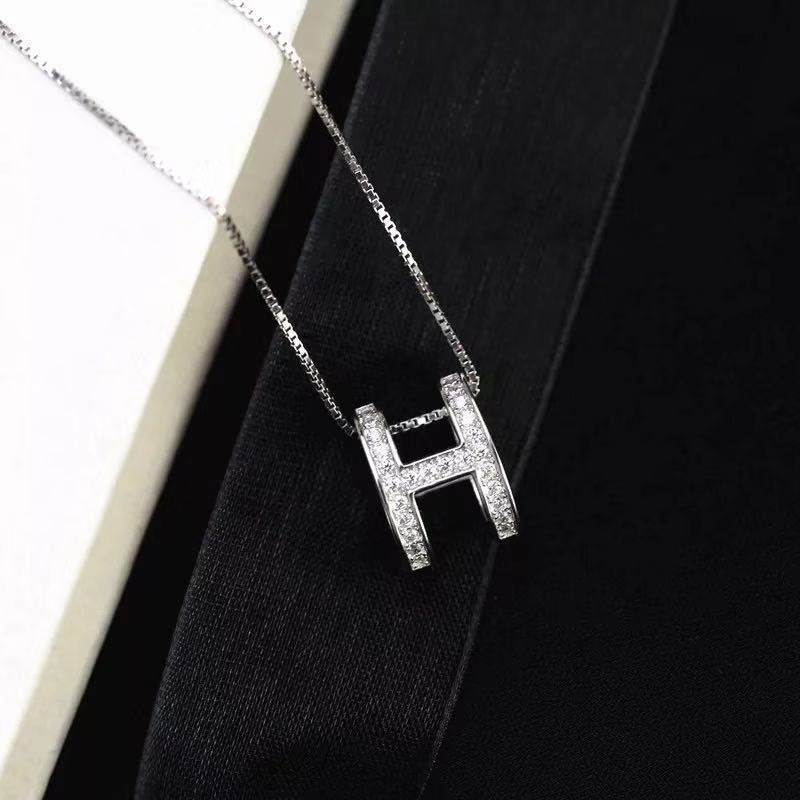 Wanita Fashion Huruf H Kalung Berlian Imitasi Alloy Necklace