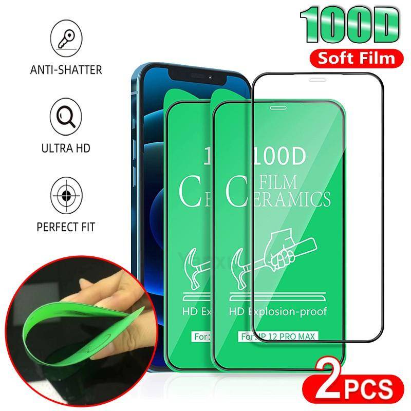 2pcs Film Pelindung Keramik Anti shock Untuk Iphone14 13 12 11 Pro MAX Plus Mini Full Cover Pelindung Layar Untuk iPhone X XS MAX XR 7 8 6 6S Plus SE 2022 2020