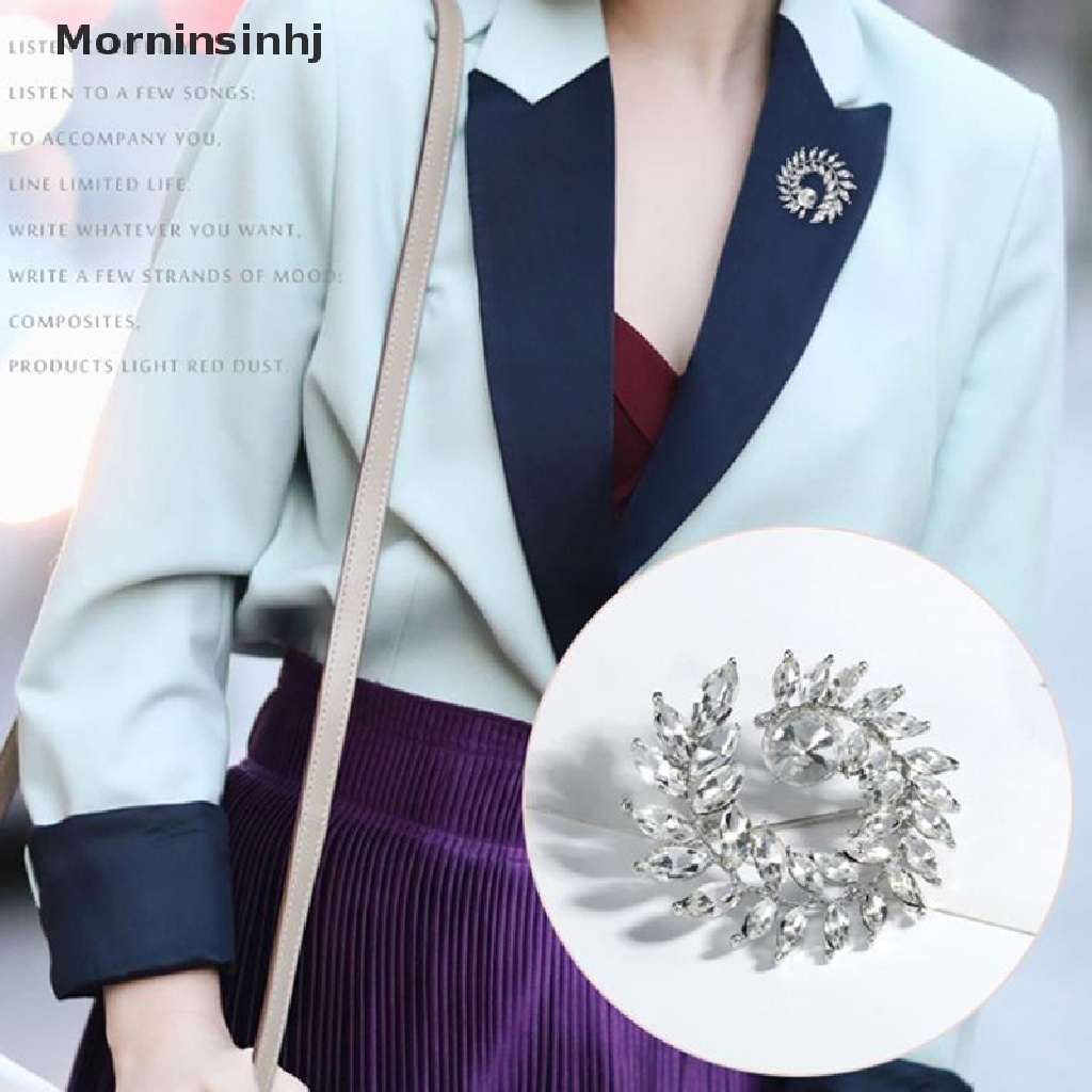 Mornin Fashion Berlian Imitasi Kristal Olives leaves Bros Pin Wanita Kerah Jas Mantel Dress Aksesoris id