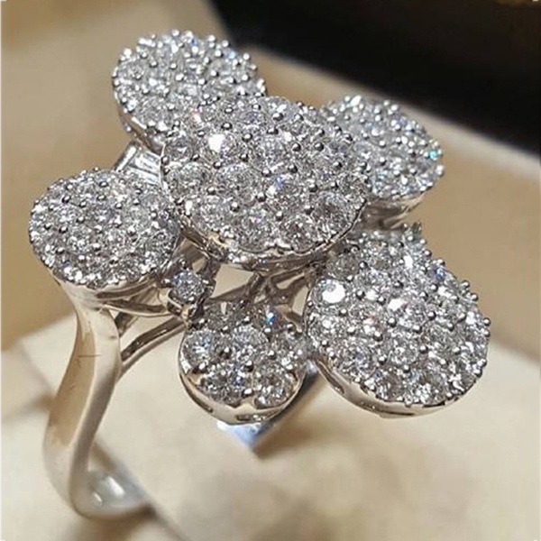 Goldkingdom Aksesoris Perhiasan Fashion Ready Stock Microset 3A Cincin Bulat Cincin Pertunangan Eropa Dan Amerika Perempuan