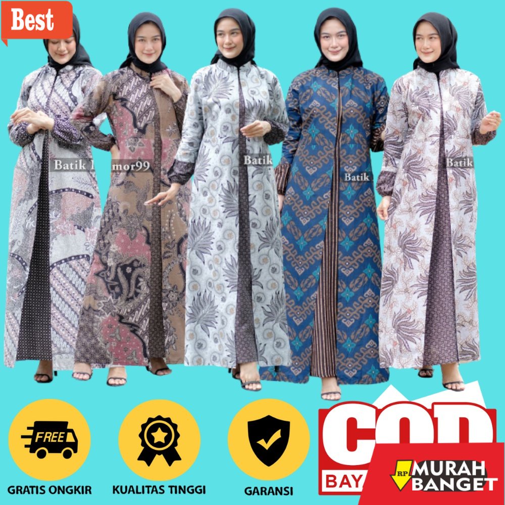 GAMIS SIZE BESAR TERBARU- Gamis Batik Modern Pekalongan Jumbo Kombinasi - Gamis - Gamis Jumbo - Baju