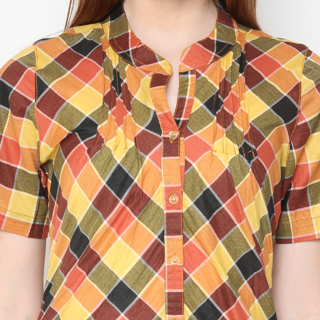 Mobile Power Ladies Basic Plaid Shirt Short Sleeve - Multi Color L8141